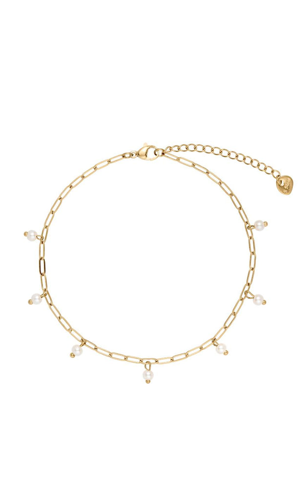 Smykkeli Copenhagen Ankelkæde - Small Pearl - Gold Colour