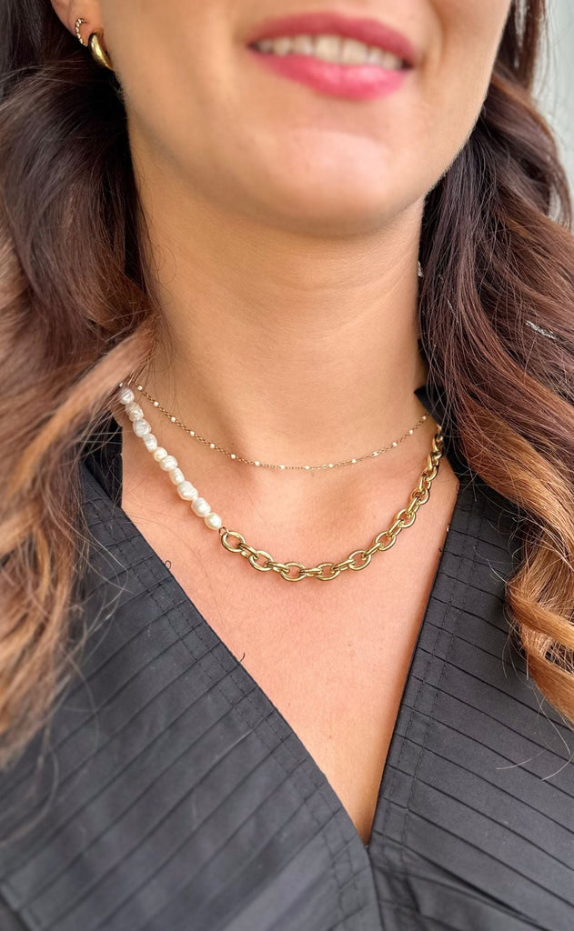 Smykkeli Copenhagen Halskæde - Paris - Gold Colour w. Freshwater Pearls