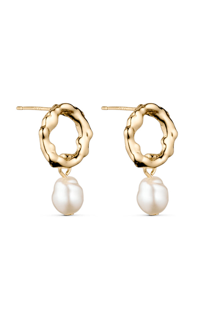 Smykkeli Copenhagen Øreringe - Hammered Pearl - Gold Colour