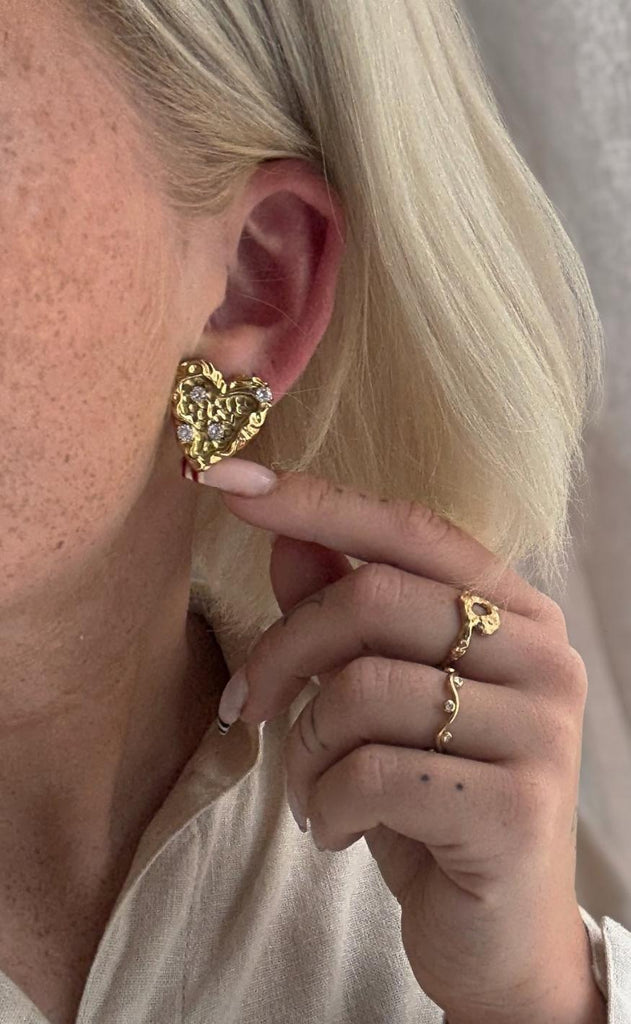 Smykkeli Copenhagen Øreringe - Simili Heart - Gold Colour